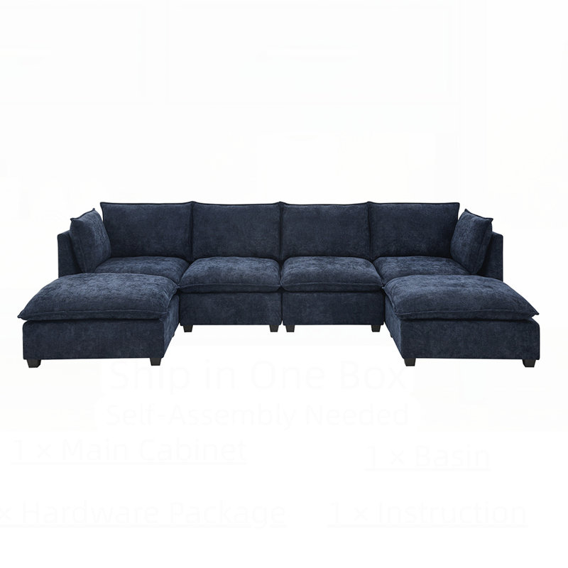 Canapé modulaire à 4 places avec 2 repose-pieds Cloud Couch Cloud, Bleu