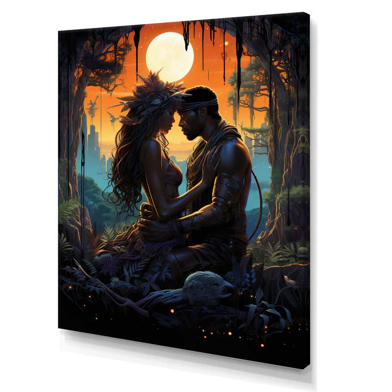Pleine lune amoureux - reproduction sur toile, Toile tendue, H 32 po x l 16 po x P 1 po