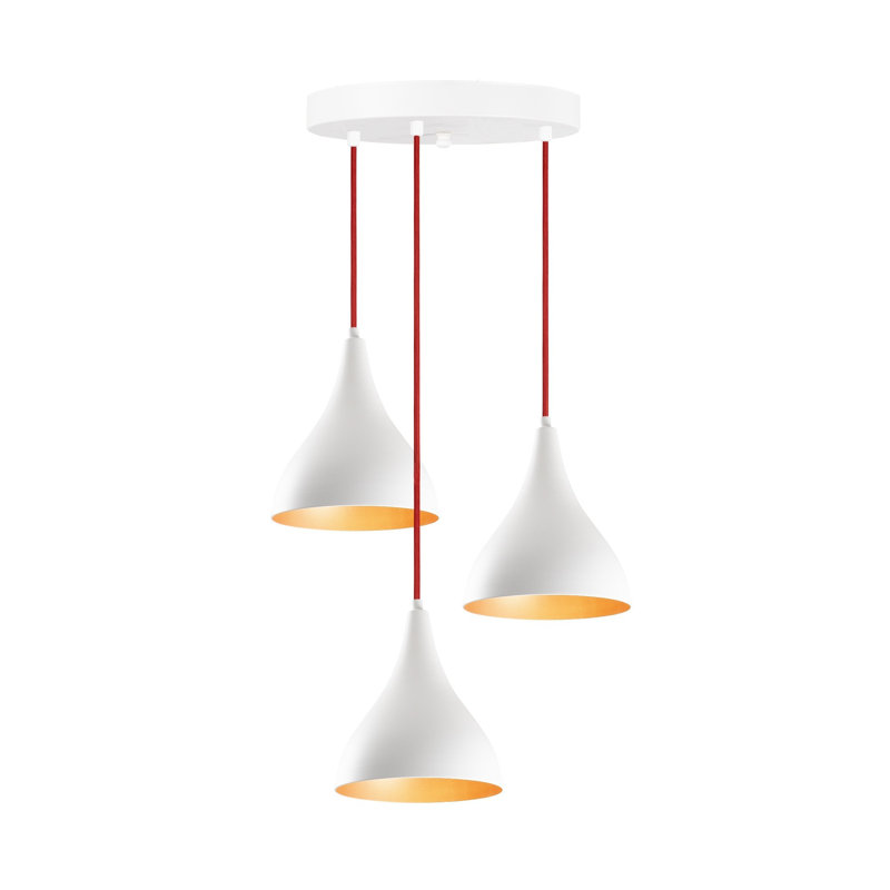 Luminaire suspendu conique à 3 lumières Excalibur, Blanc / Rouge, Blanc