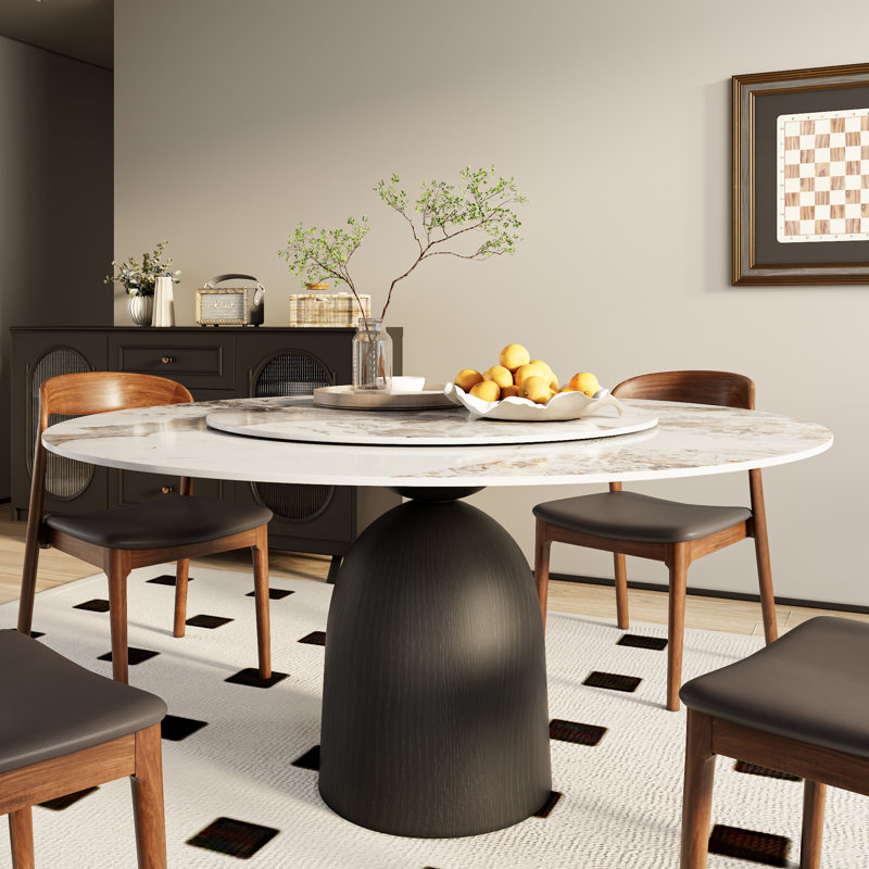 5Pcs Round Dining Table Set, Modern Kitchen Table With Lazy Susan For 4/6/8, 29.52"H x 53.15"L x 53.15"W, Pandora