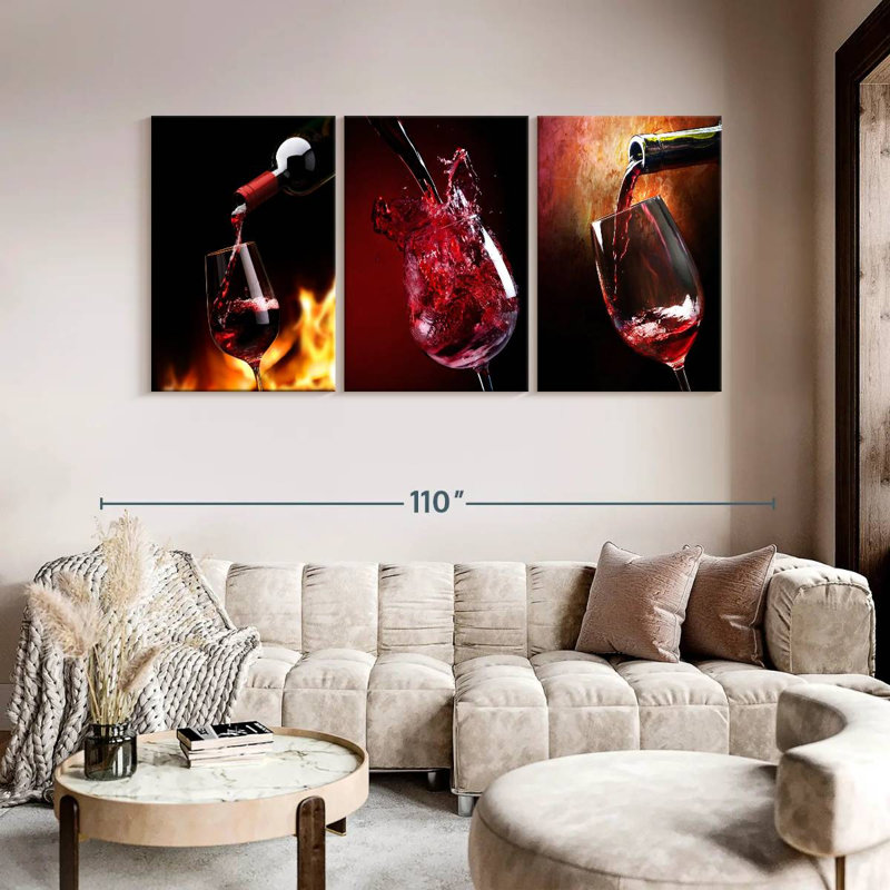 «Versing Glasses Of Red Wine», reproduction d'art sur toile, H 45 po x l 92 po x P 1,25 po