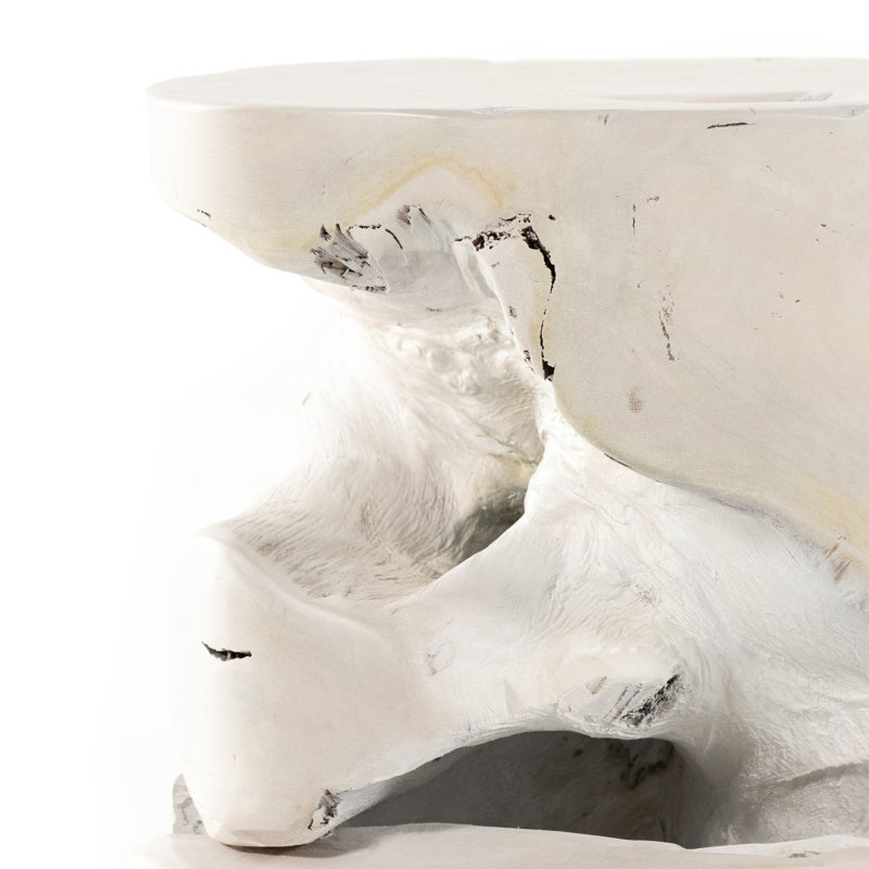 Atrakchi Accent Stool, Teak Stool-Ivory