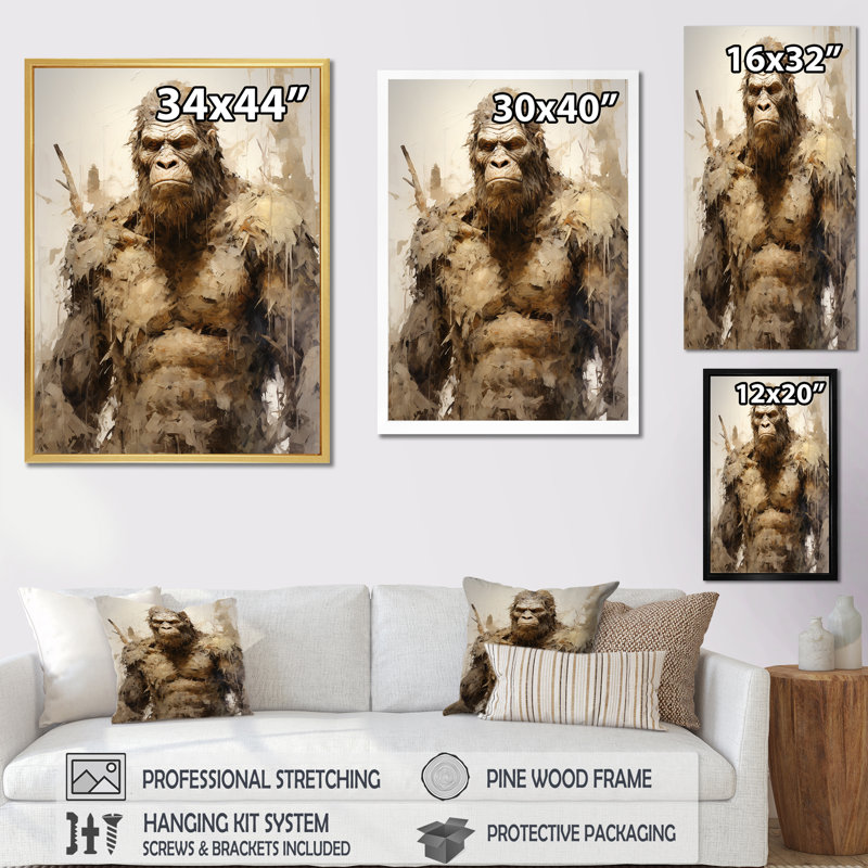 Angry Bigfoot I - impression sur toile Bigfoot, H 32 po x l 16 po x P 1 po, Cadre simple noir