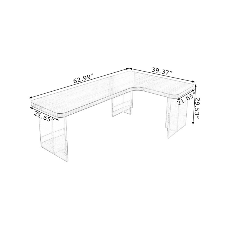 Walnut L-Shaped Solid Wood Writing desk, Right, 29.53"H*62.99"W*39.37"D