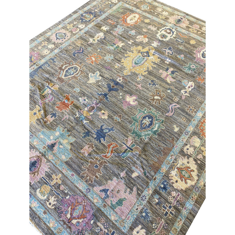 Tapis naturel fait à la main 8 x 9,9 po en laine naturelle n ° F-6639