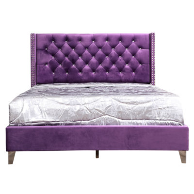 Grand lit mauve avec rangement rembourré luxueux et relaxant - Matériaux pour une structure fiable P 86 po x l 66 po x H 50 po Instructions d'assemblage faciles en option