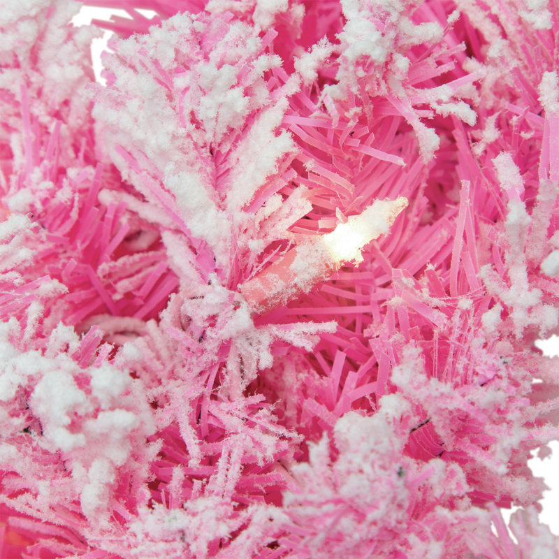 Pre-Lit Flocked Pine Artificial Christmas Wreath - 24" - Clear Lights, Pink