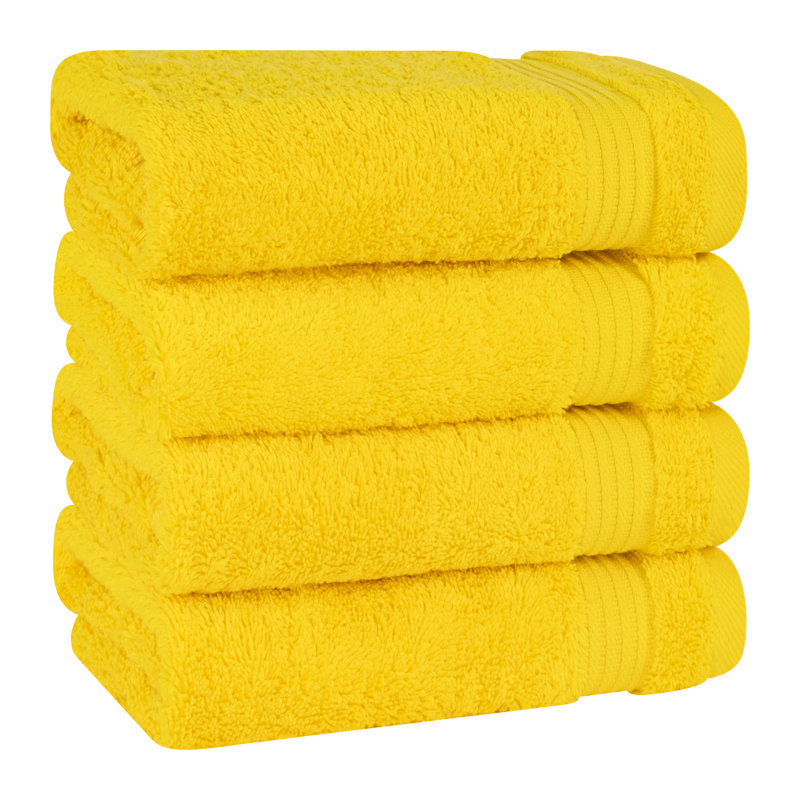 Ensemble de serviettes 100% coton turc, 4 serviettes de toilette douces et absorbantes, Jaune