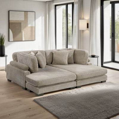 Chaise longue modulaire moderne 90 po en velours côtelé Brinsley, accoudoirs réglables et 4 coussins