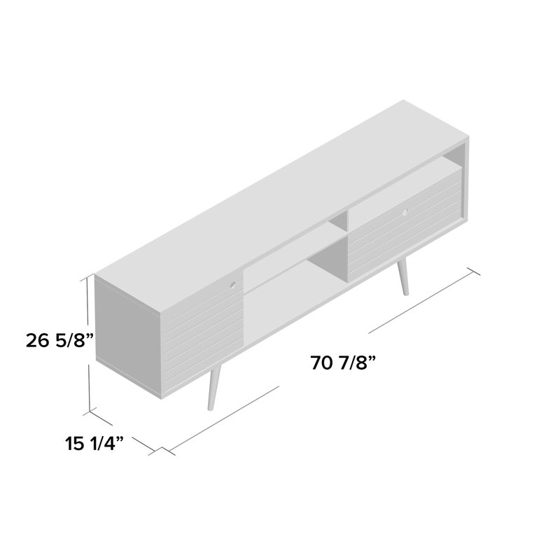 Liberty 71" Mid-Century Modern TV Stand with 4 Shelves and 1 Drawer for TVs up to 65" in White and Rustic Brown