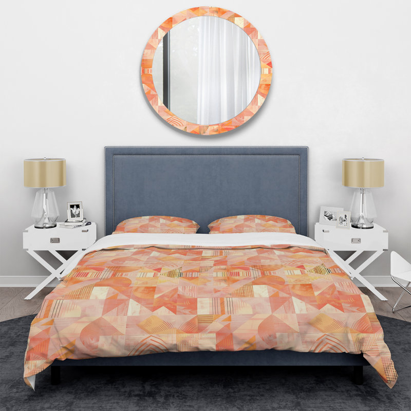 Ensemble de housse de couette géométrique Peach Beige, Housse de couette pour grand lit + 2 taies décora