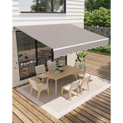 13'x10' Manual Retractable Awning with Crank Handle, Waterproof 280g Polyester, Aluminum Frame for Deck, Patio, Porch, Balcony