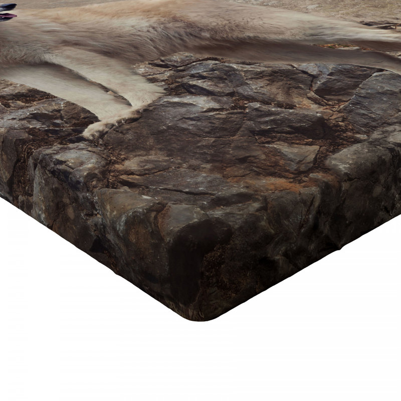 White Wolf on Rocks Microfiber Jersey Knit Fitted Sheet, European Kingsize (160 x 200cm)