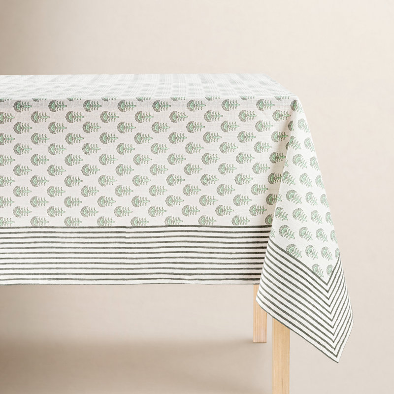 over&back Hand-Blocked Tablecloth, 70" W x 90" L, Green Floral