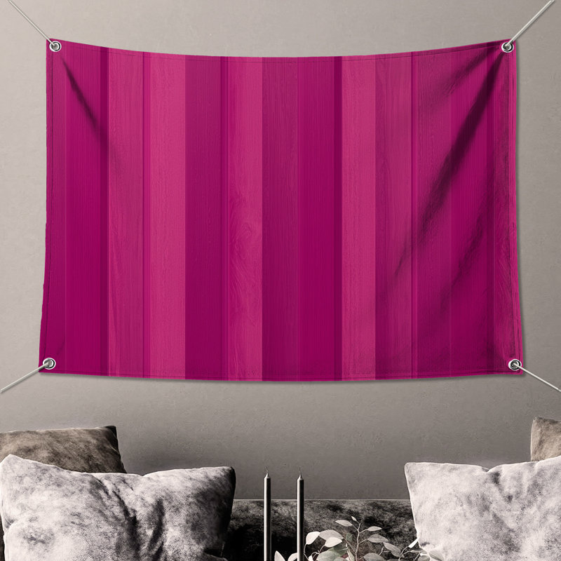 Tapisserie murale rose à rayures en bois - Décoration murale rayures, H 68 po x l 80 po avec 4 œillets