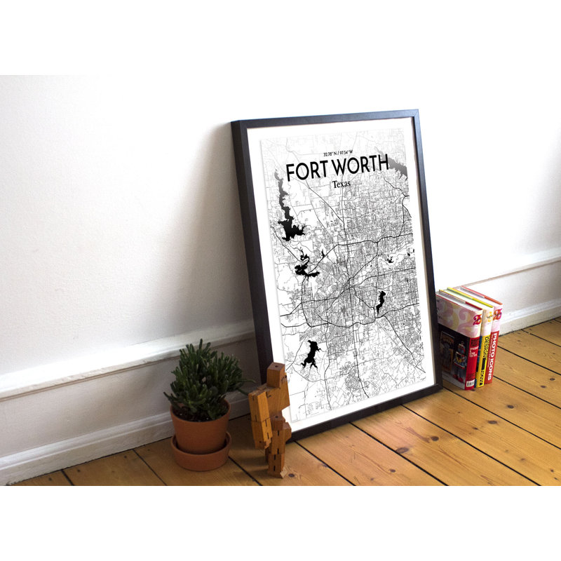 «Fort Worth City Map», reproduction d'impression sur affiche, H 17 po x l 11 po