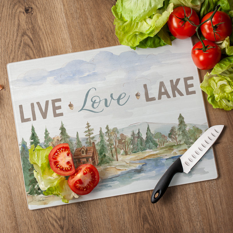 Rustic Lake Tempered Glass Cutting Board 12" x 15"