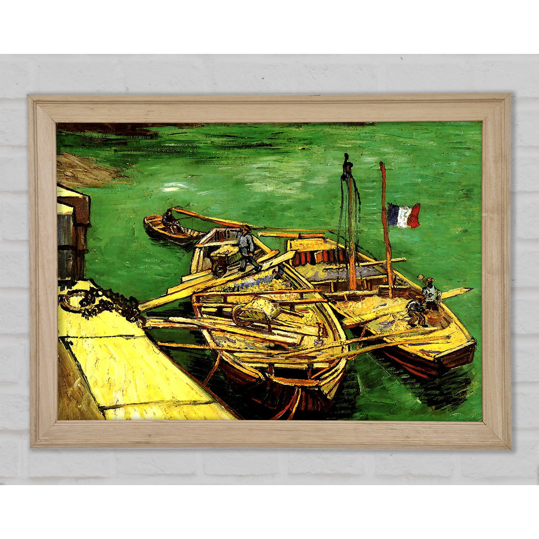 Gerahmtes Poster Quay With Men Unloading Sand Barges von Van Gogh