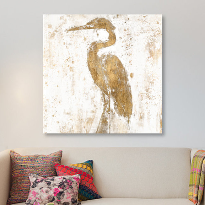 « gilded héron ii », reproduction d’art sur toile, H 12 po x l 12 po x P 0,75 po