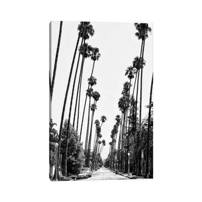 «Black California Series - Palm Trees Road» par Philippe Hugonnard - reproduction de photo sur toile tendue