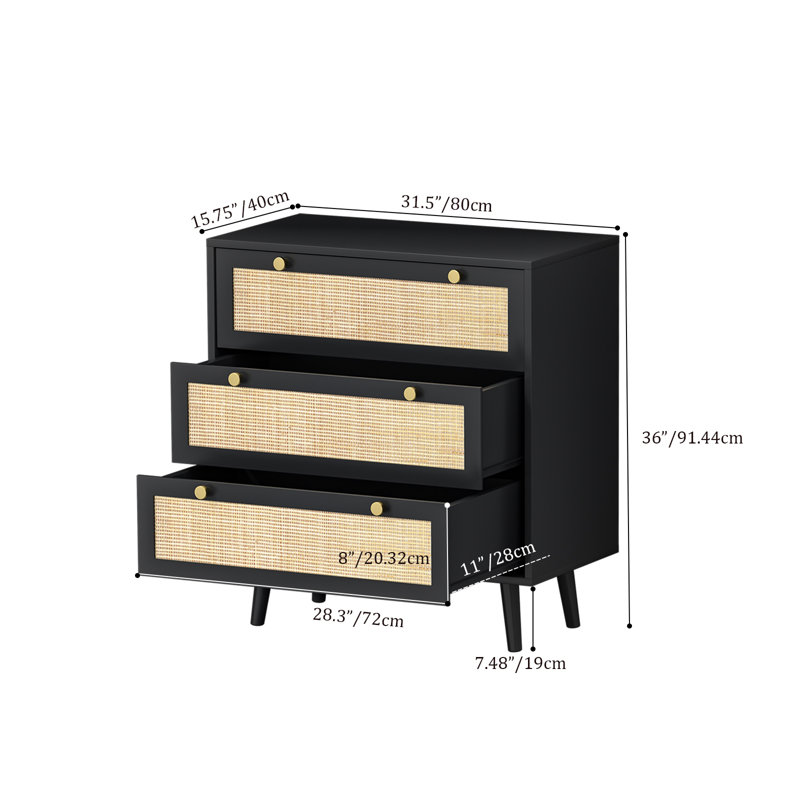 Commode 3 tiroirs Claymore, Noir