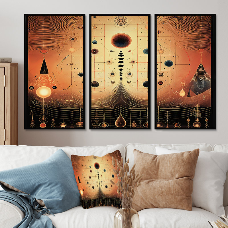 Costan - Ensemble d'art mural paysage abstrait, Cadre flottant noir, H 40 po x l 60 po x P 1 po
