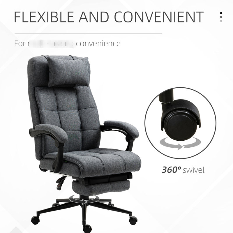 Chaise pivotante à dossier haut gris foncé avec revêtement en lin, hauteur réglable, repose-pieds escamotable et accoudoirs rembourrés pour une efficacité de travail accrue - Bureau gris, dossier, H 44,9 po à 48,75 po, pivotant,