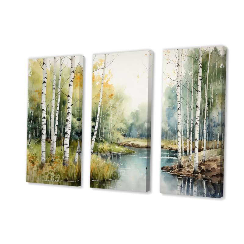 Birch Woods Silent Woods II - Tree Birch Wall Art Print Set, H 28 po x l 36 po x P 1 po