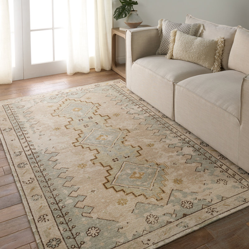 Jaipur Living Pathos Hand-Knotted Medallion Tan/ Green Area Rug (8'X11'), Rectangle 5' x 8'
