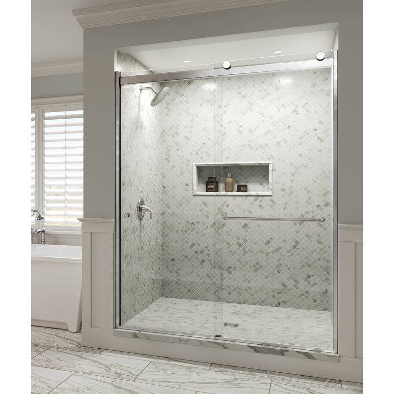 Rotolo 52" W x 70" H Semi Frameless Shower Door, Clear, Chrome