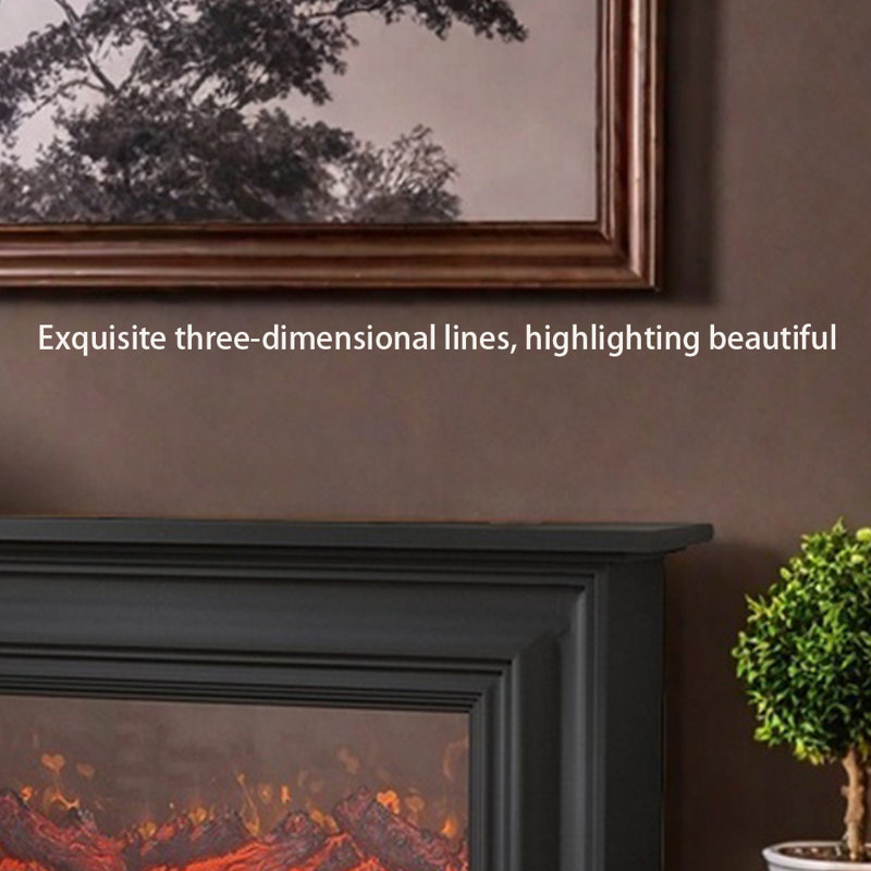 Élégante cheminée à conception tridimensionnelle, H 27,55 po x l 78,74 po x P 12,99 po, Noir, noir, noir, noir