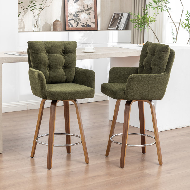Swivel Yes Bar Stool with Solid Wood Frame, Green