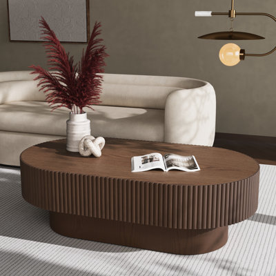 Alethia 44'' Handcrafted Capsule Coffee Table – Fluted Solid Wood Design