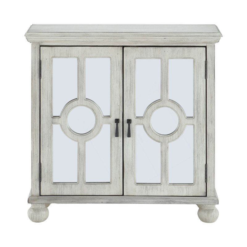 Armoire de rangement classique avec portes miroir, Blanc antique