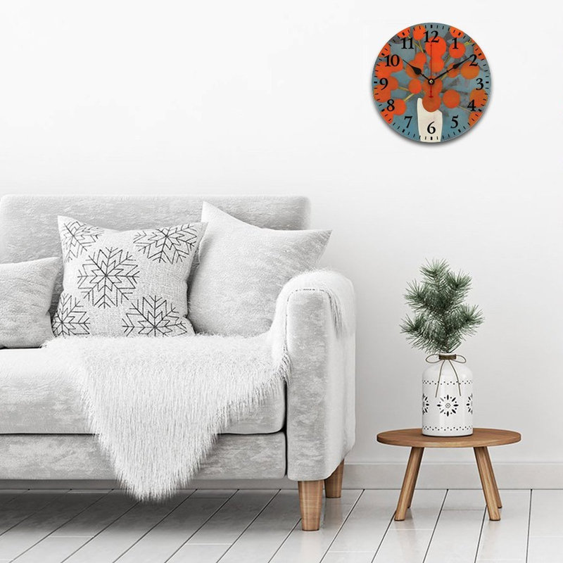 Horloge murale sarcelle orange abstrait 12 x 12 po