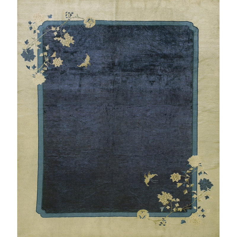 Calming Open Blue Color Field Antique Room Size Chinese Peking Wool Rug
