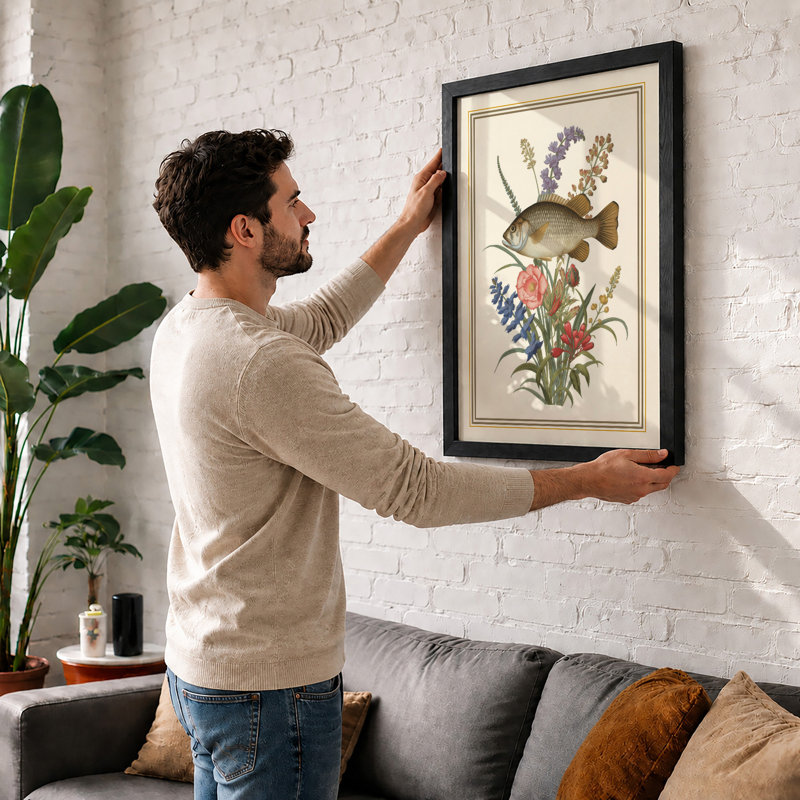 Fish And Florals Botanical - Print, Walnut, A1 - 84.1 x 59.4 cm