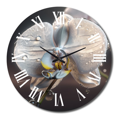 Morning Dew on White Orchid - Flowers Wall Clock
