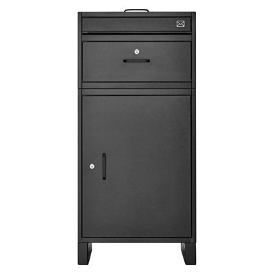 Outdoor Lockable Parcel Drop Box, 38.78 in Large Metal Delivery Storage, Weather-Resistant and Secure Mailbox for Porch, Curbside, or Home Use, Black