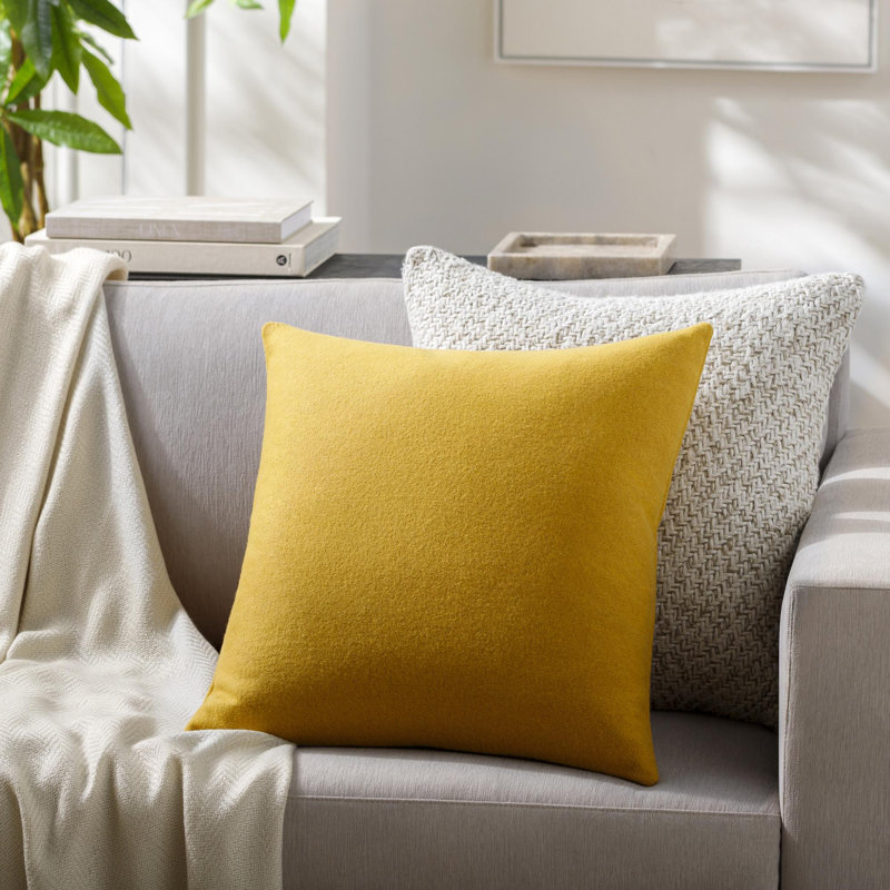 Alcona Wool Blend Throw Pillow, Yellow, Pillow Cover Only - No Insert, 18" x 18"