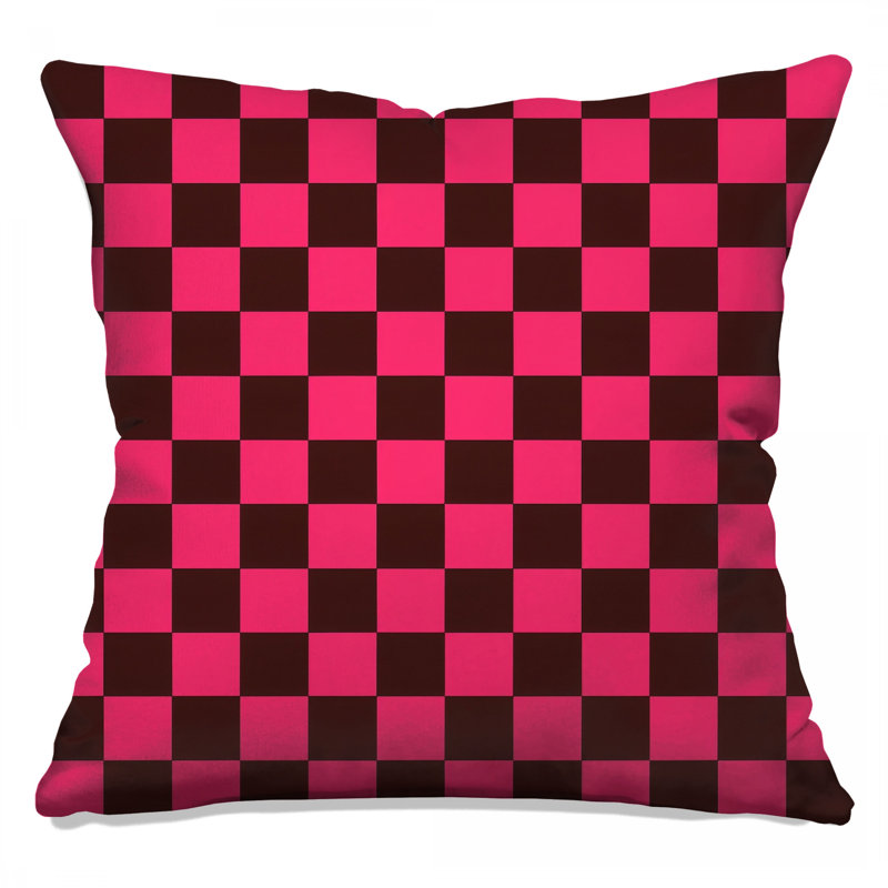 Pink Black Checkered Double Sided Throw Pillows, 20 x 20 inches