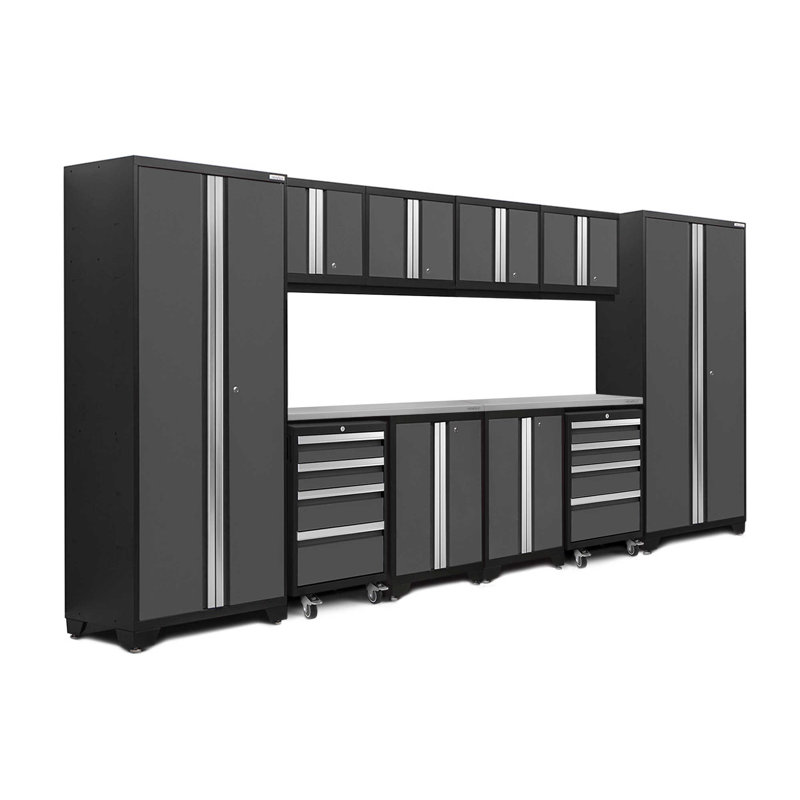 Ensemble d'armoires de rangement de 12 pièces Bold Series, Acier inoxydable, Pas de lumières, Gris