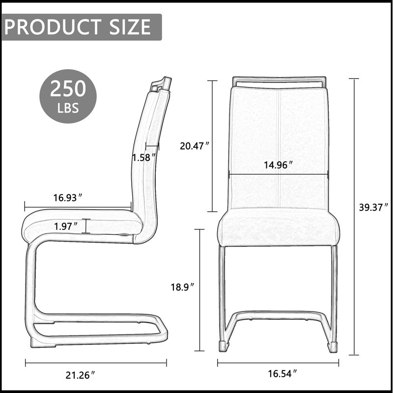 Chaise de salle à manger moderne à haut dossier avec structure en forme de C chromée et revêtement en similicuir moelleux pour plus de confort et de style