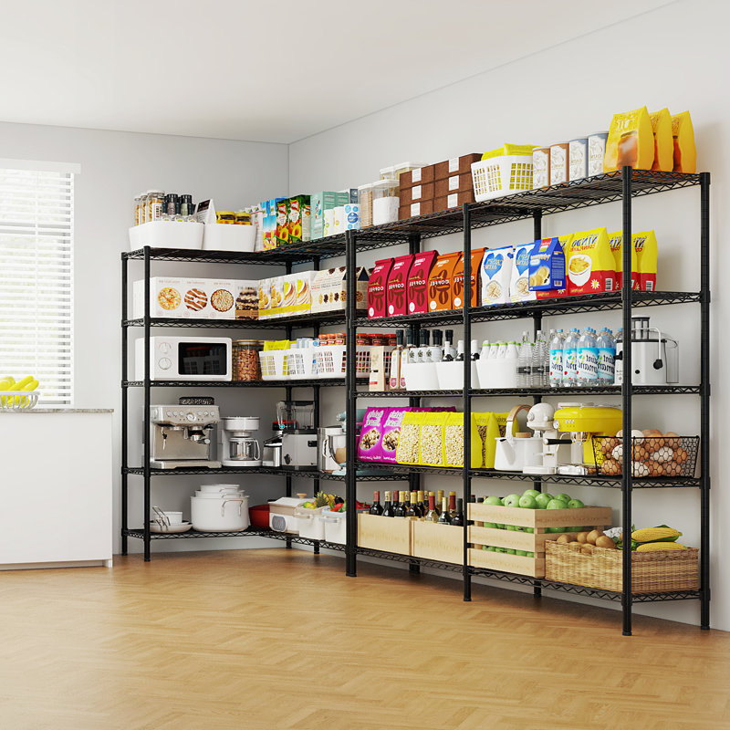 5-Tier Steel Height -Adjustable Storage Rack Heavy Duty Shelving Unit, Black, 70.87" H x 69.69" W x 15.75" D