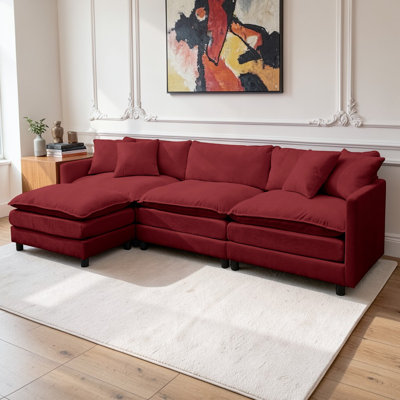 Thadine 108"W Chenille Upholstered L Shaped Modular Sectional Sofa with Compressed Foam Cushions with Movable Ottoman