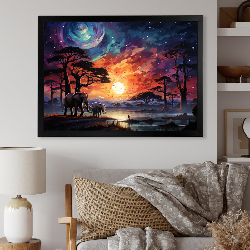«African Celestial Safari I» sur toile, Cadre photo noir, H 30 po x l 40 po x P 1,5 po