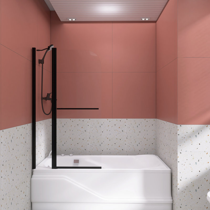 Porte de baignoire pivotante demi-cadre l 36 po x H 56 po au fini noir mat
