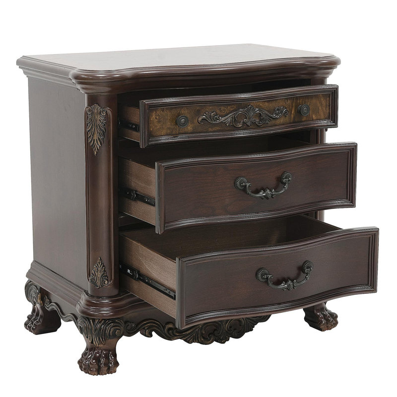 Élégante table de chevet 1pc de 3 tiroirs avec finition cerisier et meubles de chambre à coucher traditionnels