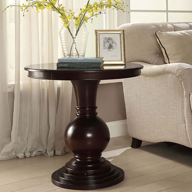 Espresso Accent Table with Pedestal Base