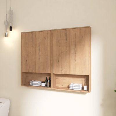 Armoire de salle de bain murale avec portes à fermeture douce, tablette réglable